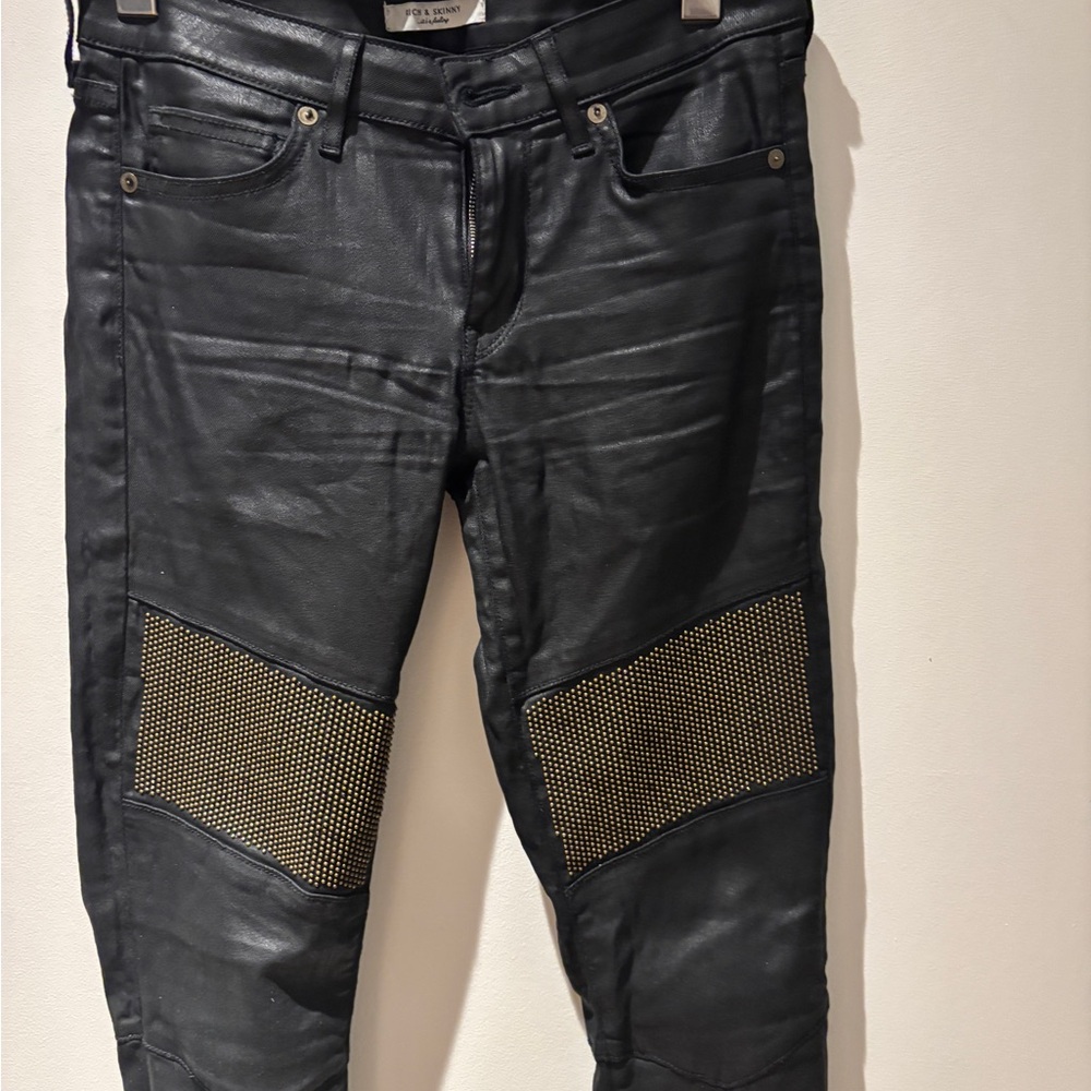 Black Biker Style Pants with Mesh Detail - Picture 3 of 6